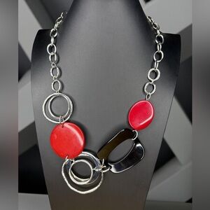 Chico's Red, Black, and Silver Chain Necklace
